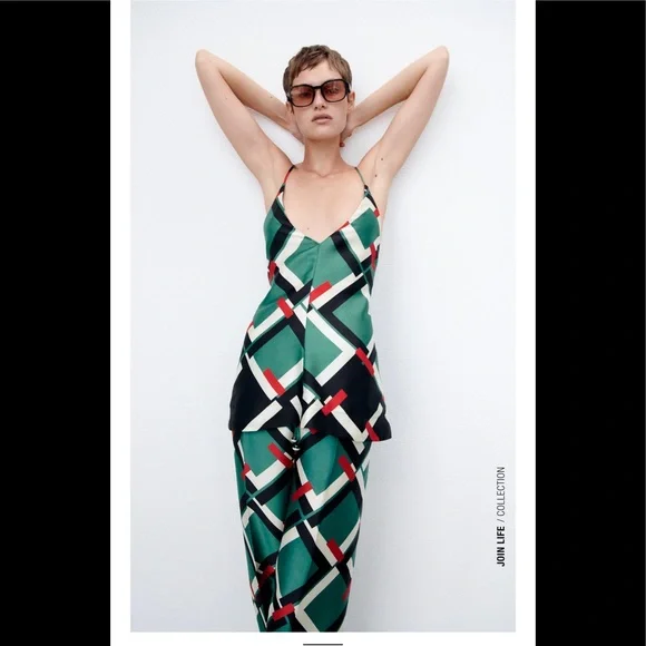 ZARA 2 Piece Geometric Print Pants M and Shirt S - Picture 2 of 5